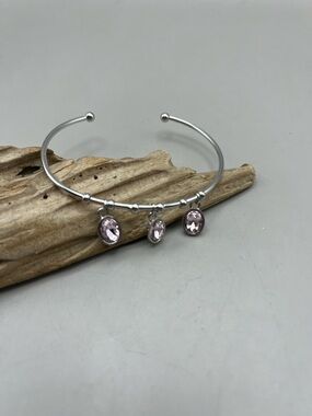 Silver Bangle Bracelet with Pink Crystal Charms